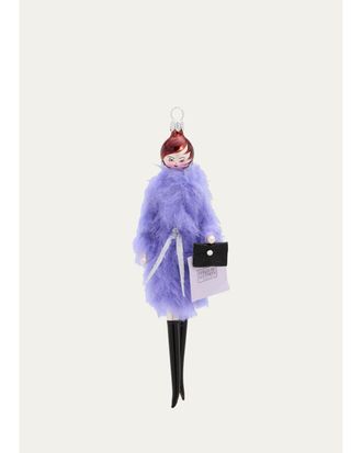 De Carlini Fashionista with Hot Pink Faux Fur Christmas Ornament