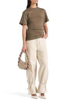 Mani&egrave;re De Voir Pauline Ruched Asymmetric Cotton T-Shirt in Olive at Nordstrom, Size 6