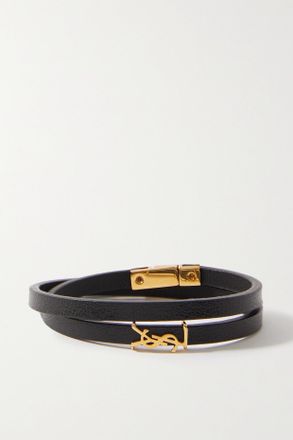 Saint Laurent Bracciale In Pelle E Metallo Dorato Opyum - Nero