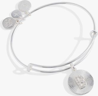 Alex and Ani Pave Starburst Texture Initial Bangle Bracelet in Silver - B at Nordstrom