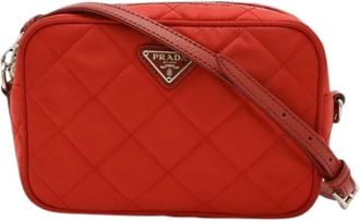 Prada Pre-owned Triangle Logo Nylon Lederen 2Way Tas - Dames - Vintage Schoudertas - Rood - ONE Size - Nylon - Vintage