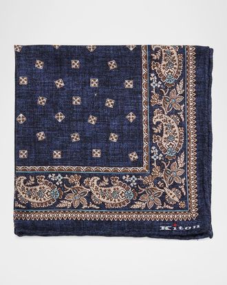 Kiton Men & apos;s Geometric-Paisley Double-Face Silk Pocket Square