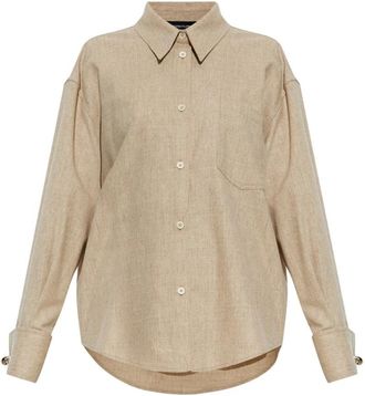 Fabiana Filippi Wol T-shirt met Borstzak - Dames - Overhemden - Beige - XS - Wol - Overhemden
