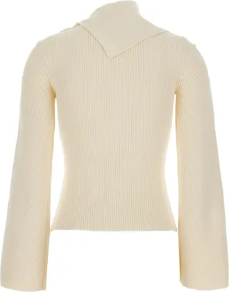 Elisabetta Franchi Womens Knit Top Long-Sleeved White Technical Fabric Tops