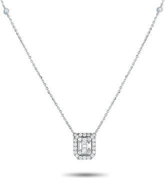 Luxury Bazaar 14K White Gold 0.85ct Diamond Cushion Halo Necklace PN15273