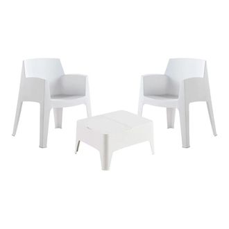 SP Berner Sp Berner - Set De Muebles De Jard&iacute;n Y Terraza Costa Color Blanco - 2 Sillones Y Mesa De Centro Con Almacenaje - Fabricado En Espa&ntilde;a Con Pl&aacute;stico Reci
