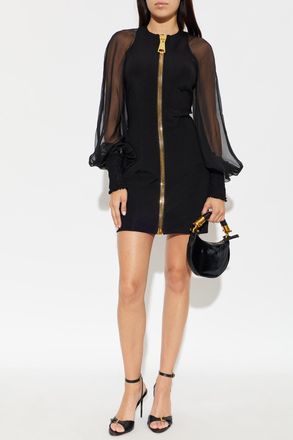 Balmain Dress With Transparent Sleeves, Womens, Black