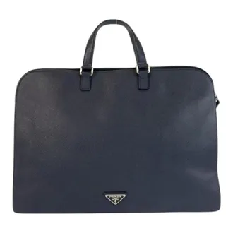 Prada Pre-owned Handbags, male, Blue, Size: ONE SIZE Pre-owned Saffiano Leather Briefcase