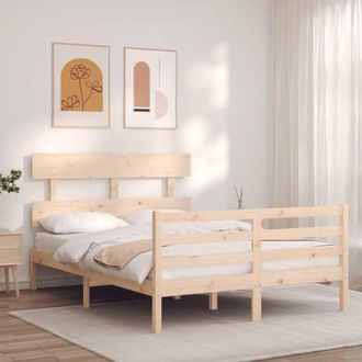 Berkfield Home Beautiful Bed Frame with Headboard Small Double Solid Wood in Natural