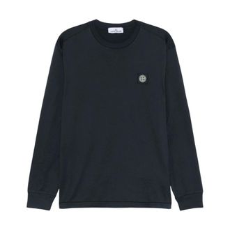 Stone Island Compass Print T-Shirt - Heren - Longsleeves - Blauw - M - Katoen - Tops