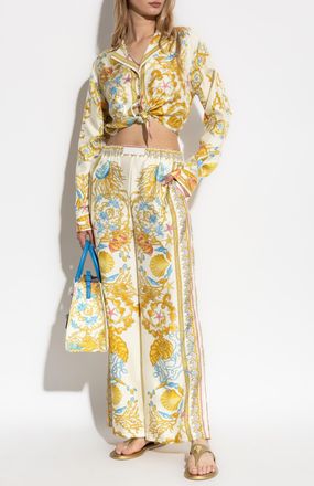 Versace Silk Trousers With Underwater Barocco Print, Womens, Multicolour