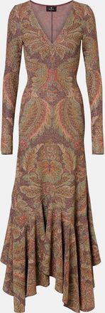 Etro Asymmetric floral terry jersey gown