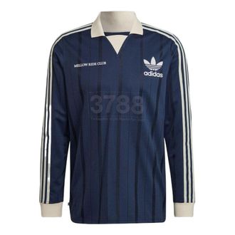 adidas Mens adidas originals Stripe Logo Long Sleeves Blue Polo Shirt HN1676