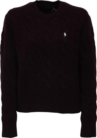 Polo Ralph Lauren Signature Pony Motif-Embroidered Cable-Knit Sweater - Dames - Ronde hals truien - Bruin - M - Truien & Vesten
