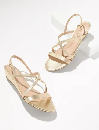 Talbots Capri Metallic Leather Wedge Sandals - Gold - 8 1/2 M Talbots