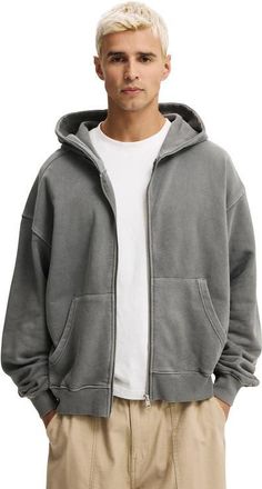 Cotton On Mens Cropped Zip Up Hoodie in Slate Stone Wash at Nordstrom, Size Xx-Large
