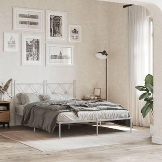 Berkfield Home Metal Bed Frame without Mattress with Headboard White 135x190cm | Size: 135x190 cm