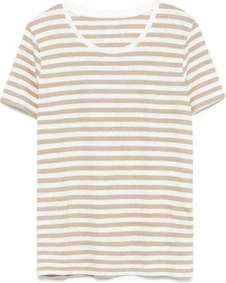 Majestic Filatures Ecru Ronde Hals T-shirt Korte Mouwen - Dames - T-shirts - Beige - M - Tops