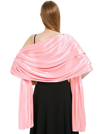 Heekpek Xnova Silky Satin Scarf Wraps for Women Ladies Scarves Brides BridesmaidsStole Shawl for Wedding Evening Party Girls Gifts Ivory Metallic(Pink,One siz
