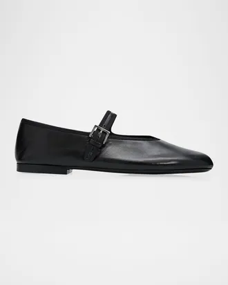 The Row Boheme Leather Mary Jane Ballerina Flats