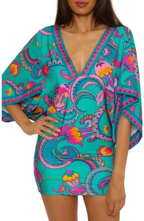 Trina Turk Mykonos V-Neck Cover-Up Tunic in Turquoise Multi at Nordstrom, Size Medium