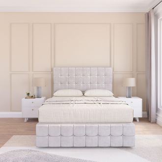 Sloomy Berlin Divan Bed Set With 2 drawers Footend - Plush Velvet in Silver | Size: Small Double