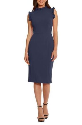 Maggy London Ruffle Mock Neck Sheath Dress in Navy Blazer at Nordstrom Rack, Size 18 (Similar To 16W)
