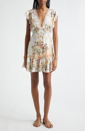 Camilla Floral Cap Sleeve Lace Trim Dress in Twilight In Istanbul at Nordstrom, Size X-Large