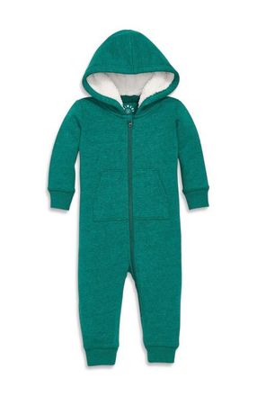 primary Baby Teddy Fleece-Lined Zip Romper in Heather Spruce at Nordstrom, Size 18-24M