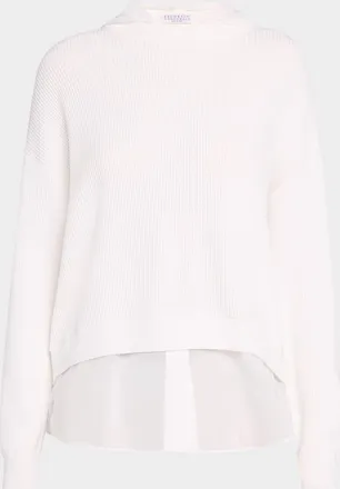 Brunello Cucinelli Organza-Hem Knit Hooded Sweater