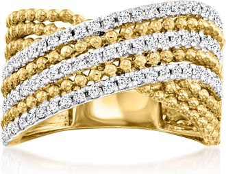 Ross-Simons Diamond Beaded Crisscross Ring in 18kt Gold Over Sterling