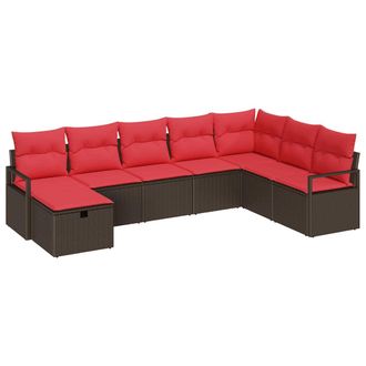 vidaXL Juego De Sof&aacute; Con Coj&iacute;n 8 Pcs Marr&oacute;n Rat&aacute;n Sint&eacute;tico Vidaxl