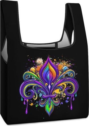 Generic Tie Dye Fleur De Lis Mardi Grass Shopping Bag Reusable Grocery Tote Bag Foldable Handbag for Travel Picnic