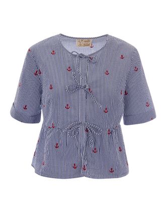 MC2 Saint Barth Alyson Blouse with Vertical Stripes and Peplum Detail