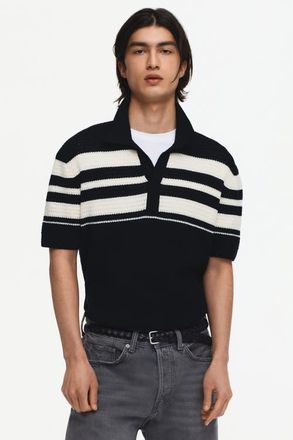 H&M Regular Fit Pointelle-knit Polo Shirt in Black/color Block at Nordstrom, Size Xx-Large