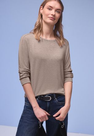 Street One 3/4-Arm-Shirt STREET ONE, Damen, Gr. 34, light terra mocha meliert, Jersey, Obermaterial: 95% Viskose, 5% Elasthan, meliert, normal h&uuml;ftbedeckend, Run