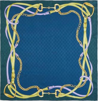 Gucci Printed GG Silk Jacquard Carr&eacute;, Blue, Silk