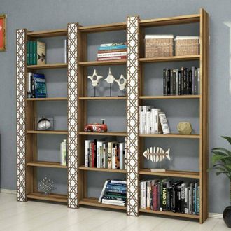 Dmora Dmora - Libreria Vele, Scaffale da ufficio, Mobile portalibri, Biblioteca, 185x24h170 cm, Noce e Bianco