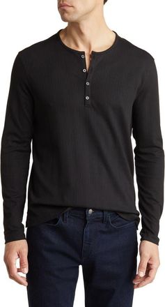 John Varvatos Waffle Stitch Long Sleeve Henley in Black at Nordstrom Rack, Size Xx-Large
