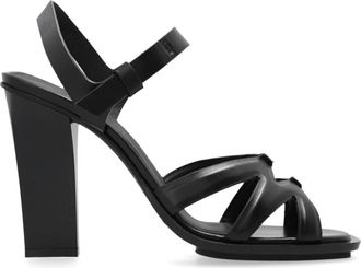 Max Mara Dubbele hoge sandalen met hak - Dames - Sandalen met hakken - Zwart - 39 EU - Leer - Schoenen