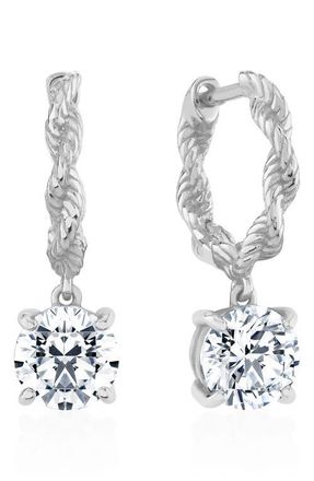 Crislu Brilliant Cut Cubic Zirconia Drop Twisted Huggie Hoop Earrings in Pure Platinum /Clear Stone at Nordstrom