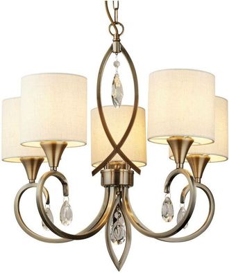 Searchlight Searchlight Alberto - 5 Light Multi Arm Ceiling Pendant Antique Brass, Cream with Crystals, E14