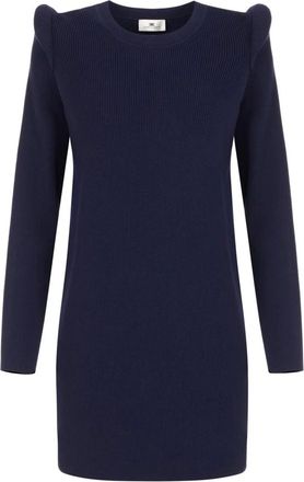 Elisabetta Franchi Kleedjes, Dames, Blauw, M, Polyester, Mini Jurk van Gebreide Stof met 3D Details