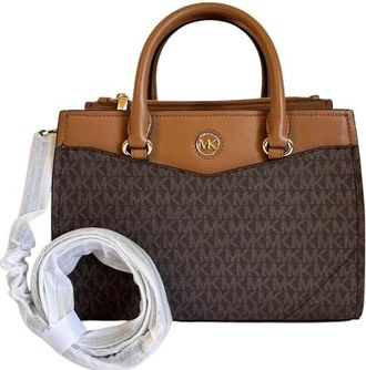 Michael Kors Everly Medium Brown MK LOGO Crossbody Satchel Bag