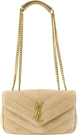 Saint Laurent Tassen, Dames, Beige, ONE Size, Su&egrave;de, Loulou Small