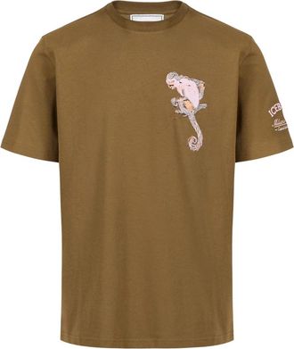 Iceberg Monkey-Embroidered T-Shirt - Heren - T-shirts - Groen - S - Katoen - Tops