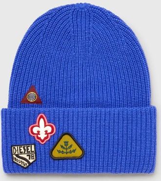 Diesel Wool beanie with logo patches - Knit caps - Unisex - Blue