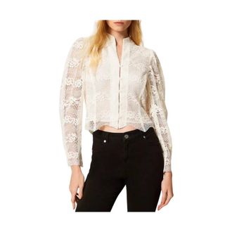 Twinset Shirts, female, Beige, Size: XL Macram&eacute; Lace Jacket