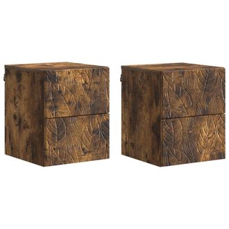 vidaXL Mesita De Noche De Pared 2 Pcs Roble Ahumado 34,5 X 33 X 40 Cm Vidaxl