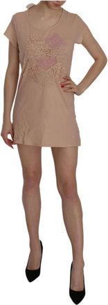 Pink Memories Roze Mini Jurk met Kant - Dames - Korte kleedjes - Roze - S - Katoen - Kleedjes